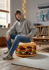 sitzhocker burger pommes fast food hocker rund pouf digitaldruck kinderkissen kinderhocker eps fuellung microfaser bodenkissen sitzsack fun deko gamingzimmer jugendzimmer restaurant deko witzig junkfood hocker 50x30 sitting point dotcom