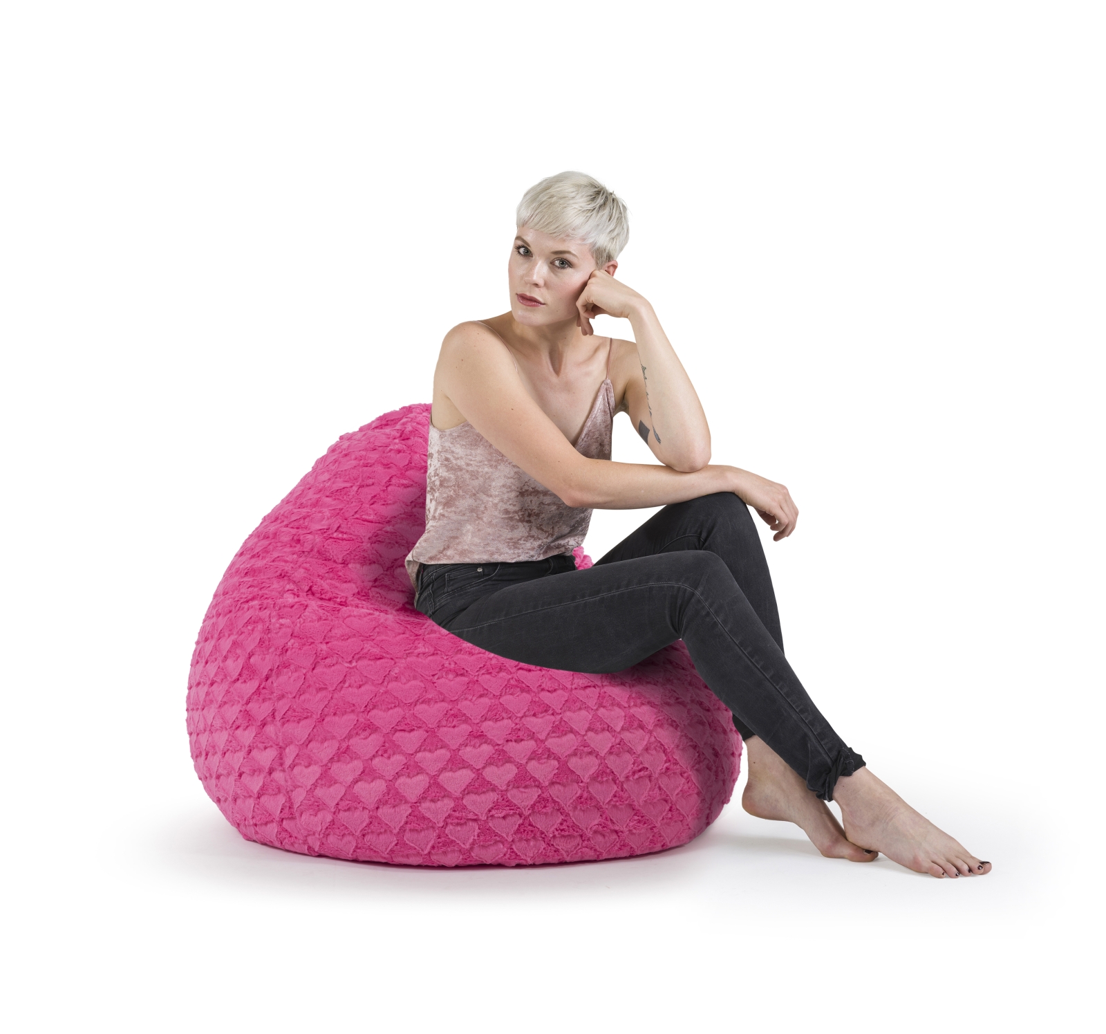 SITTING POINT Sitzsack FLUFFY HEARTS XL ca. 220 Liter pink