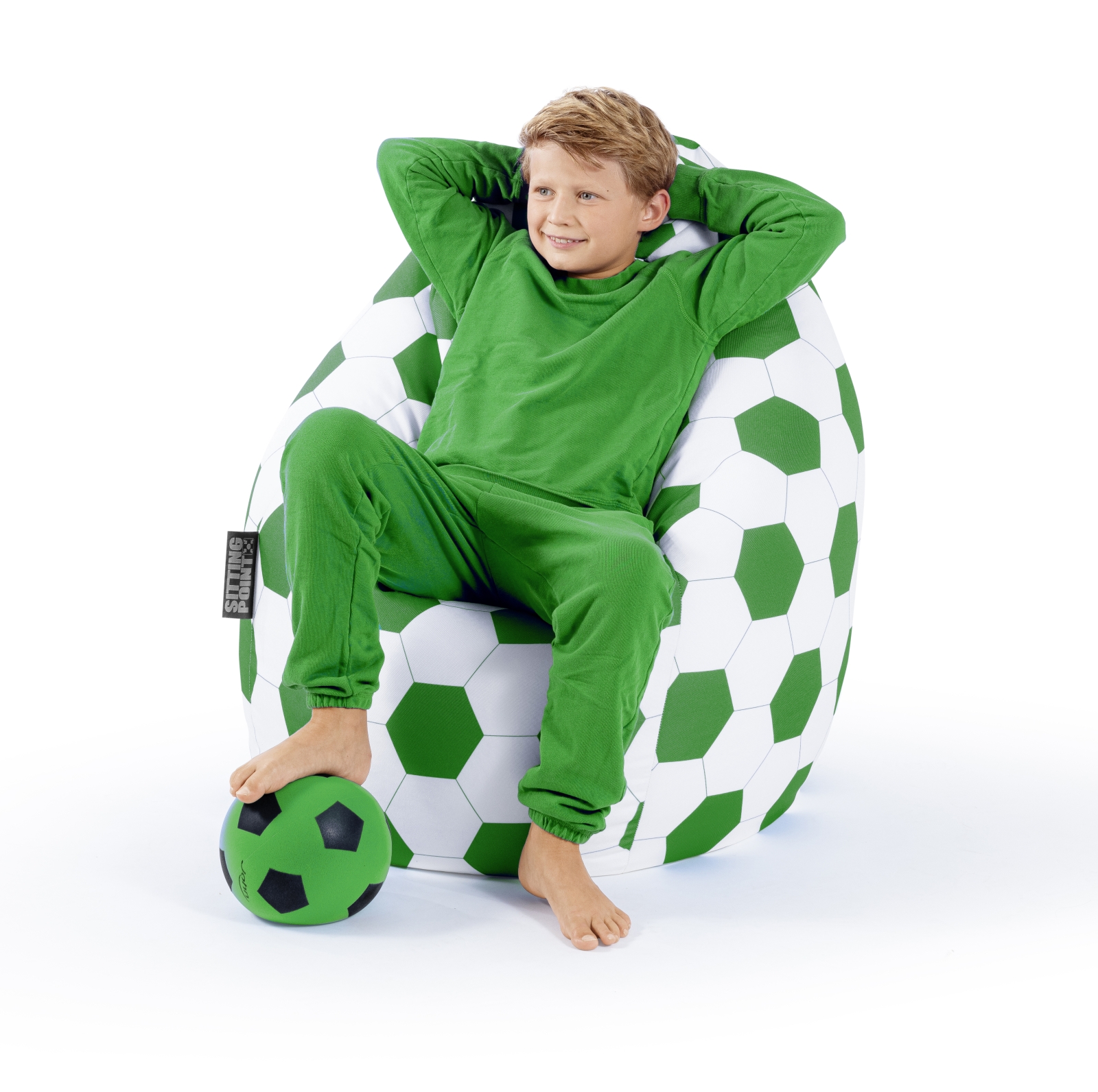 SITTING POINT Sitzsack Fu�ball "FANKURVE" XL in gr�n-wei� ca. 220L