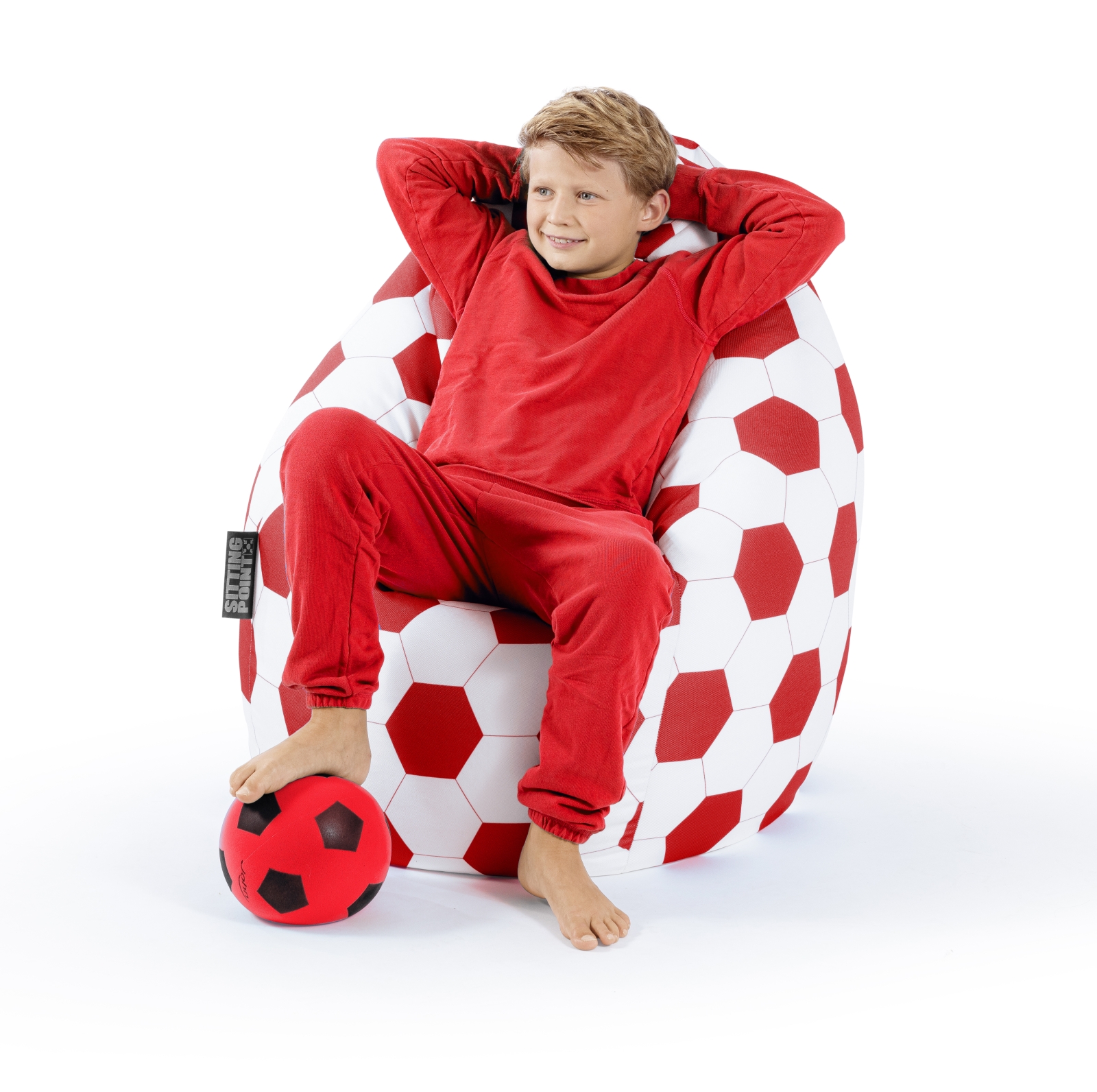 SITTING POINT Sitzsack Fu�ball "FANKURVE" XL in rot-wei�, ca. 220L