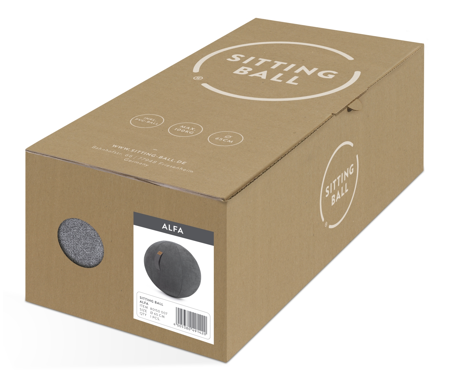 Sitzball / Gymnastikball ALFA mit Velours-Bezug in anthrazit