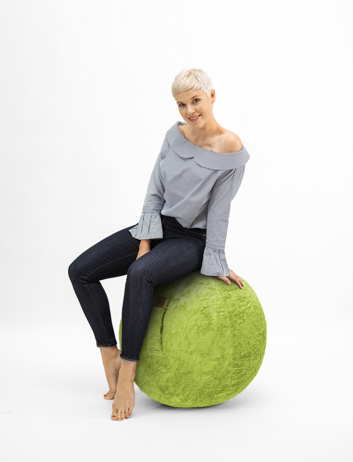 Sitzball / Gymnastikball FLUFFY mit Webpl�sch-Bezug in gr�n