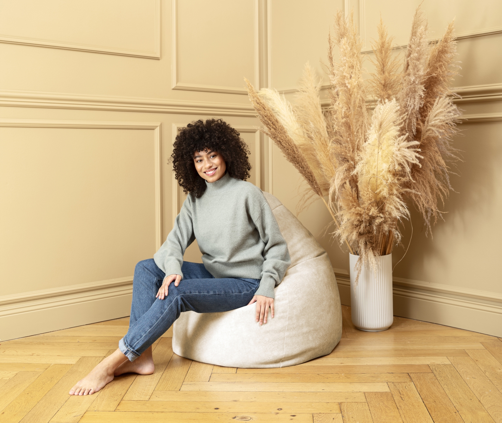 SITTING POINT Sitzsack Karolina XXL Samt mittelgrau