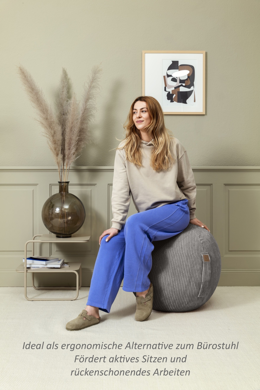 Sitzball / Gymnastikball SHARA mit Cord-Bezug in anthrazit