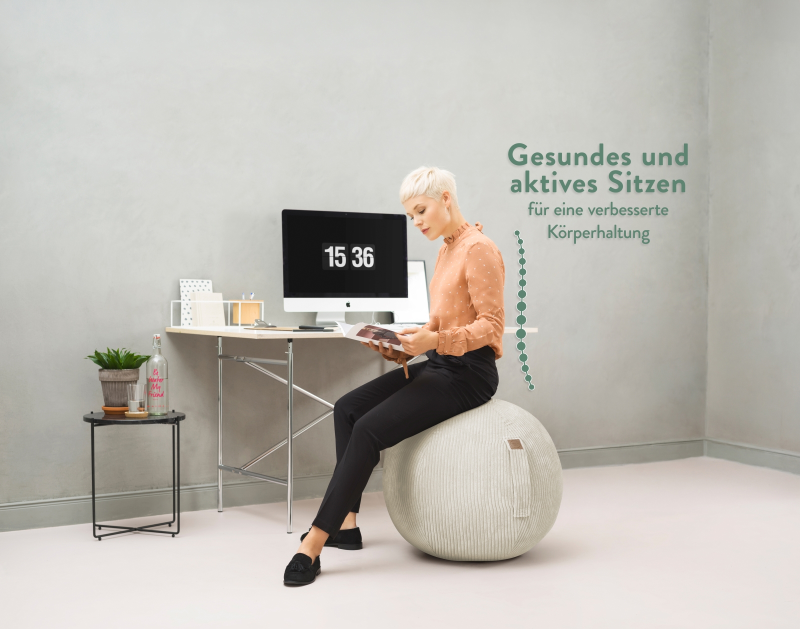 Sitzball / Gymnastikball SHARA mit Cord-Bezug in beige